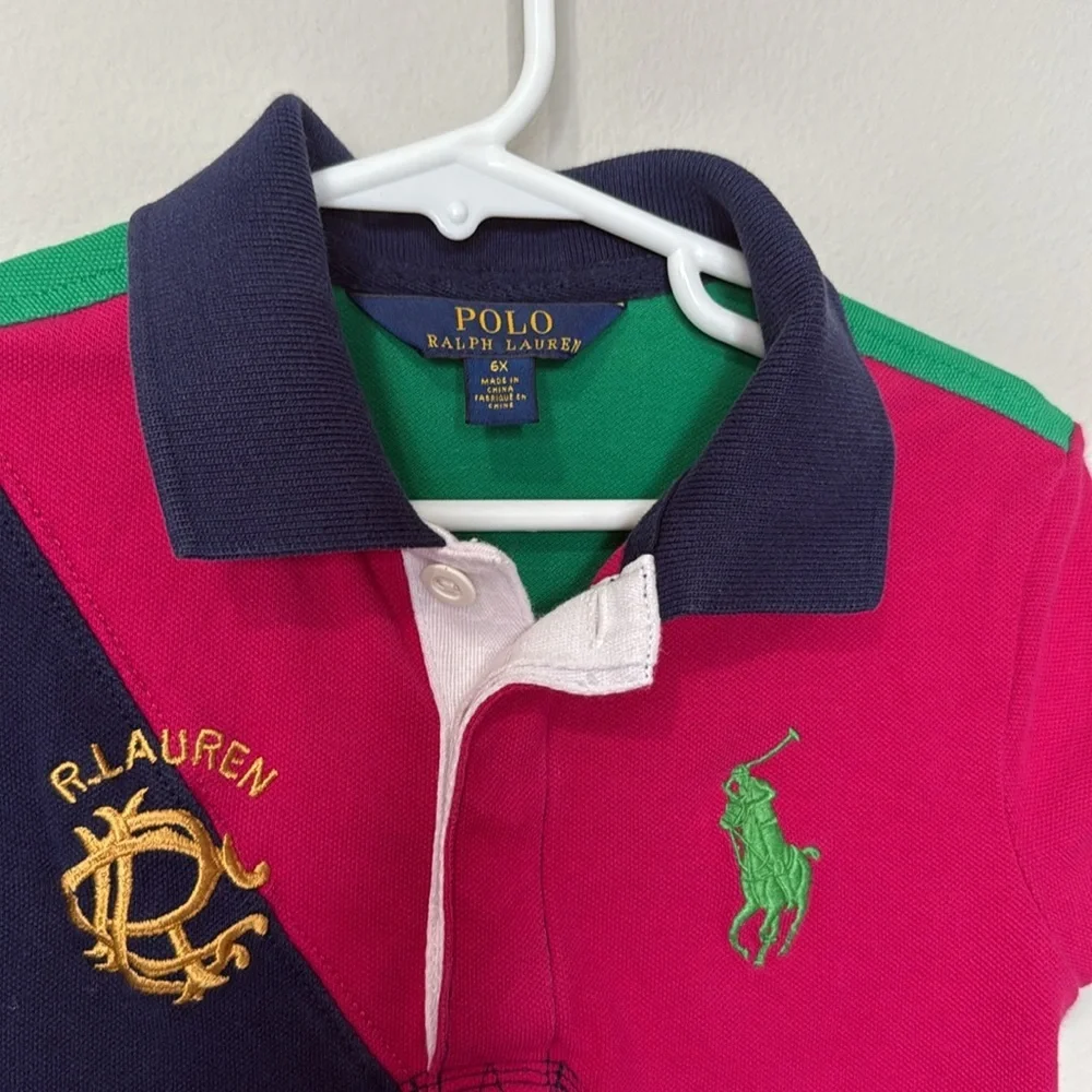 Polo Ralph Lauren Girls Dress Size 6X Colorful Classic Preppy Logo Pony Collar